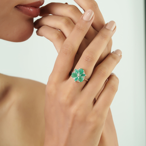 Stunning Floral Design Solid 925 Sterling <b>Silver</b> Pear & Marquise Cut Genuine <b>Emerald</b> Diamond <b>Ring</b> For Women's - Product Image 4