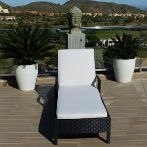 Modern Outdoor Sun Lounger with <b>White</b> <b>Cushion</b> PE Rattan Frame Tilting Design Portable for Patio Use - Product Image 3