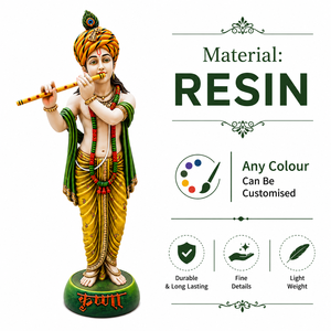 Estatua de Resina Hecha a Mano de 30 Pulgadas del Dios Krishna Tocando la Flauta, Decoración para Sala de Estar |   Murti de Krishna de color personalizable - Product Image 5