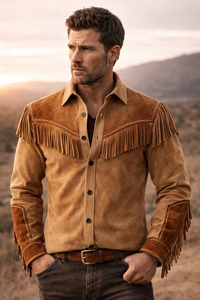 Camisa Western de Ante Marrón Vintage para Hombre con Flecos, Diseño Clásico Vaquero con Borlas y Tacto de Cuero Suave Premium - Product Image 3