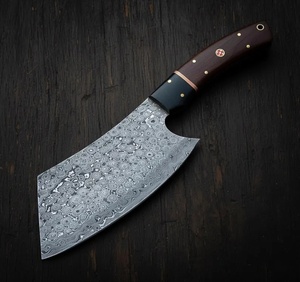 Cuchillo de carnicero ambidiestro hecho a mano de acero de Damasco con mango de madera y funda de cuero para supervivencia al aire libre, corte de carne y cocina. - Product Image 4