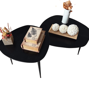 Ensemble de deux tables basses style industriel en métal et bois avec plateau en bois de manguier noir et base pliante en fer pour salon - Product Image 3