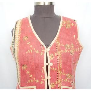 Handmade Traditional Vintage <b>Kantha</b> Vest <b>Jacket</b> Knitted 100% Pure Cotton Open Design Breathable Eco-Friendly Quick Dry - Product Image 2