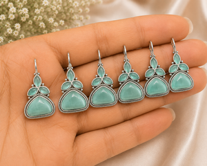Daily Wear Monalisa Antique Silver Plated <b>Brass</b> Zircon Vintage Triangle Shape Stud Earring for Women's Party Gift Bulk Wholesale - Product Image 4