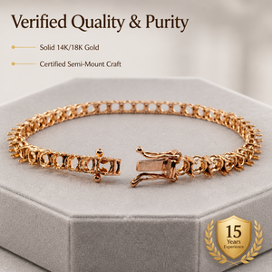 Wholesale 18K <b>Solid</b> Rose <b>Gold</b> Tennis Bracelet Mounting Round Cut Prong Setting Empty Fine Jewelry Manufacturer MOQ 1pc - Product Image 3
