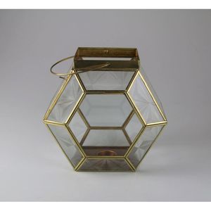 Farol de Cobre y Vidrio con Forma de Trapecio, Terrario Geométrico con Asa para Decoración del Hogar en Pascua - Product Image 2