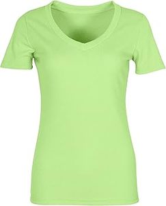 Camiseta deportiva con cuello en V para mujer, protección de secado rápido, top de verano bordado, tejido liso teñido, ropa de alto rendimiento. - Product Image 3