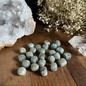 Juego de Piedras Rúnicas de Aguamarina Natural, Hermosas Piedras de Ágata Muntaha Grabadas con Futhark, Cristal para Sanación, Amor y Feng Shui, Calidad Premium - Product Image 1