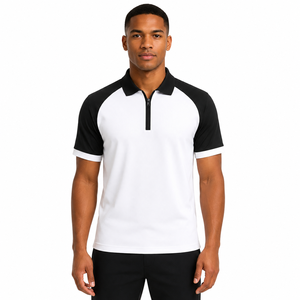 Wholesale Men's Knitted Pique Cotton Raglan Sleeve Shirt Zipper Placket Contrast Panel Sportswear Breathable Anti-Wrinkle Tennis - Product Image 1