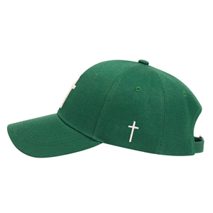 Green 6-Panel Baseball <b>Cap</b> With Embroidered Cross Logo Unisex Adjustable Fit Twill Fabric Casual Style - Product Image 2