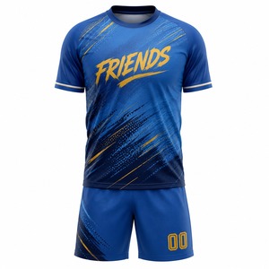 Ensemble maillot et short de football, impression sublimée, anti-transpiration, unisexe adulte, bleu jaune, uniforme d'équipe - Product Image 1