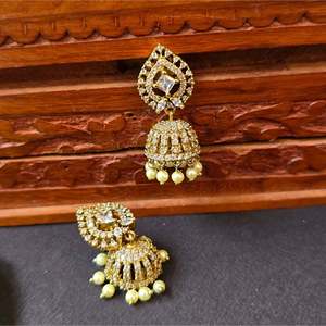 American Diamond Pearl Drop Jhumka Earrings for Wedding and Gift - Product Image 2