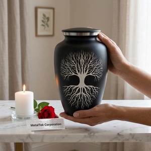 Urne funéraire artisanale en métal pour cendres d'adultes, en aluminium durable avec couvercle à filetage sécurisé, design moderne, décoration funéraire - Product Image 3