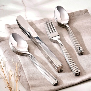 Ensemble de couverts en acier inoxydable argenté avec poignée à motif, vaisselle pour la cuisine - Product Image 1