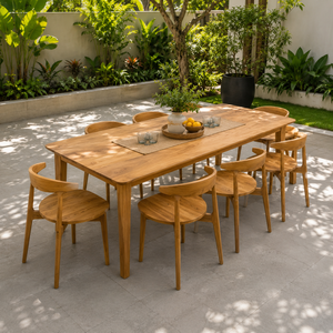Ensemble de table à manger d'extérieur en teck massif moderne, meubles de jardin en bois pour hôtel, complexe hôtelier, villa - Product Image 2