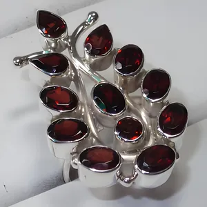 Red Garnet 925 Sterling <b>Silver</b> Handmade <b>Statement</b> <b>Ring</b> Cluster Design Oval Stone Gemstone Jewelry Vintage Boho Cocktail <b>Ring</b> - Product Image 5