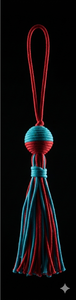 Frange décorative à pompons noués rouge et vert sarcelle pour sac ou usage domestique - Product Image 2