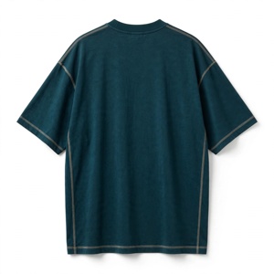 Camiseta Casual de Manga Corta para Hombre Amkoor, Color Verde Azulado, Cuello Redondo, Corte Regular, Tejido Jersey, Color Sólido, Logotipo Frontal, Transpirable, Ecológica, 220g - Product Image 2