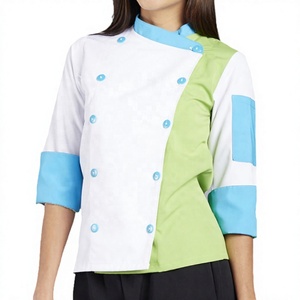 Uniformes tricolores de manga larga para mujer, tamaño personalizado, bloque de color, abrigo de chef, camisa de trabajo, Hotel, cocina, restaurante y bar - Product Image 1