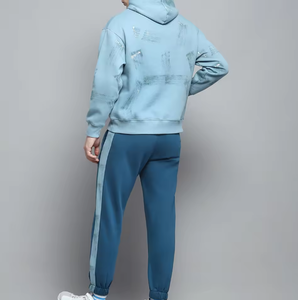 Conjunto Deportivo de Invierno para Hombre, Talla Grande, Sudadera con Capucha y Pantalones Deportivos Acampanados con Serigrafía - Product Image 4