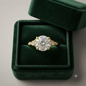 เครื่องประดับชั้นดี แหวนหมั้นเพชรโมอิสซาไนต์ทรงกลม ทองคำแท้ 14K ดีไซน์ดอกไม้แบบฝังเพชร แหวนผู้หญิง - Product Image 4