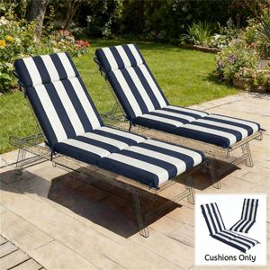 Set di 2 Cuscini Blu Scuro e Bianchi per Sedia da Esterno, Cuscini Premium per Esterni - Product Image 1