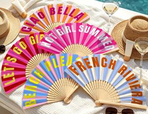 พัดไม้พับทำมือสีธรรมชาติทันสมัย สีชมพู ของตกแต่งฤดูร้อน ของขวัญ - Product Image 4