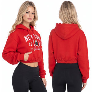 Sweat à capuche court imprimé pour femme, pull décontracté à manches longues en molleton de coton pour l'hiver - Product Image 4