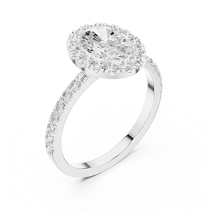 Bague de fiançailles de luxe en or 18 carats (or rose, or blanc) avec halo de diamants taille ovale et micro-pavé pour femme - Product Image 5