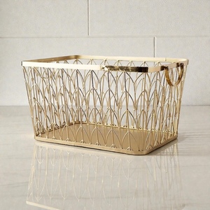 Luxury Rectangle Metal <b>Wire</b> <b>Storage</b> <b>Basket</b> With Handles <b>For</b> Multi Purpose Neatening - Product Image 1