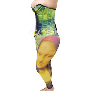 Conjunto de Corsé y Leggings Sublimados con Diseño Vintage de la Mona Lisa |   Corsé sexy con aros de acero y copas, proveedor de atuendos de moda - Product Image 4
