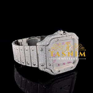 Reloj de Pulsera Deportivo y Elegante para Hombre con Diamantes Moissanite VVS, Cuadrado, de Cuarzo, con Números Romanos, Chapado en Oro Blanco, Acero Inoxidable, Simple - Product Image 2