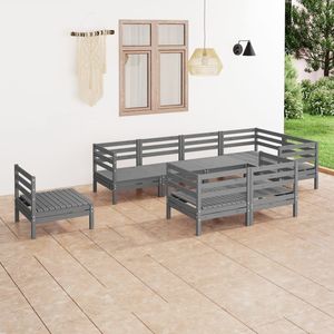 Set da salotto da 8 pezzi in legno di pineta grigio resistente per esterni - Product Image 1