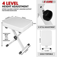 Z-Style Adjustable Piano Keyboard Stand with Thick Padded Bench and Riser KS Z1 WH HD WHLS+KBB WH HD Keyboard Stool