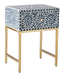 Mesa Auxiliar Tradicional con Incrustaciones de Hueso y Almacenamiento, Hecha a Mano y Ecológica, Muebles para Dormitorio de Apartamento - Product Image 1