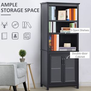 Libreria Alta 71 Pollici con Ripiani Regolabili e Ante in Vetro per Ufficio, Cucina, Soggiorno, Colore Nero - Product Image 4