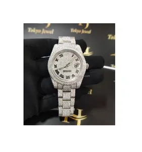 Toptan fiyat fabrika doğrudan satış son lüks moda parlayan kristal elmas kadın bayanlar kuvars saatler hindistan'dan