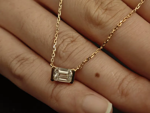 Collier pendentif en diamant de culture de laboratoire taille émeraude en or 14K/18K, collier solitaire minimaliste en diamant pour femme, bijoux fins - Product Image 6