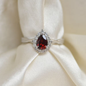 Pear Shape Red <b>Garnet</b> 925 Sterling <b>Silver</b> Certified Gemstone Engagement & Wedding <b>Rings</b> Women's Jewelry - Product Image 1