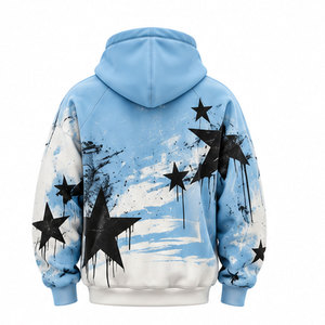Nouveau sweat à capuche bleu pour homme avec imprimé étoiles noires, design par sublimation, vêtement décontracté d'automne, manches longues, fermeture à cordon - Product Image 2