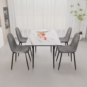 Set Tavolo da Pranzo Allungabile in MDF da 47 e 63 Pollici con Sedie, Bianco e Grigio, per 2-6 Persone, Elegante Arredamento per Sala da Pranzo - Product Image 3