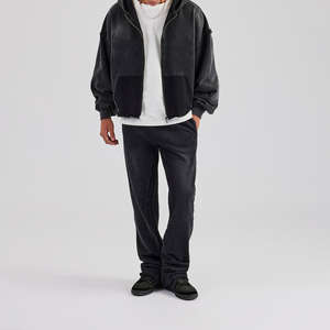 Survêtements personnalisés pour hommes, streetwear, 100% coton, effet délavé au soleil, ensemble sweat à capuche zippé et pantalon de survêtement pour hommes - Product Image 2