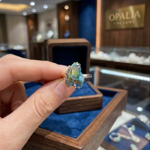 Mehrajudin Gems Original Halo Fire <b>Opal</b> Rough Engagement <b>Ring</b> 925 Sterling <b>Silver</b> Prong Setting Natural Black Welo Third Party - Product Image 1