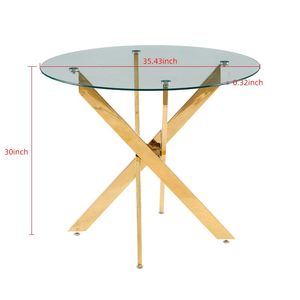 Set da Pranzo Mid-Century 1+4,5 Pezzi con Tavolo con Gambe in Metallo per 4-6 Persone, Piano in Vetro, Tavolo da Pranzo con Base a Piedistallo per Sala da Pranzo - Product Image 2