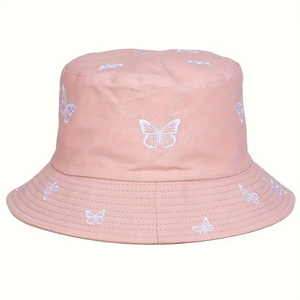 <b>White</b> Butterfly Embroidered Bucket <b>Hat</b> Unisex Casual Spring Summer Adult Cotton Linen Style - Product Image 3