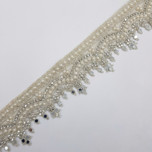 ริบบิ้นลูกปัดประดับมุกหรูหรา แต่งขอบด้วยลูกไม้ปักลายสแกลลอป สำหรับชุดแต่งงาน ดีไซน์เนอร์ ชุดส่าหรีแบบดั้งเดิม ตกแต่งขอบ DIY - Product Image 1