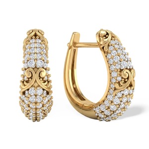 Pendientes de Aro Huggie Vintage de Oro Amarillo de 9K con Diamante Redondo de 1.34CT y Acanthus Real, Joyería Fina al por Mayor - Product Image 5