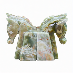 Best Selling Natural Marble Handmade Engraved Green Onyx Horse Bookends High Quality for Home Office Decor and Gifts - Product Image 1