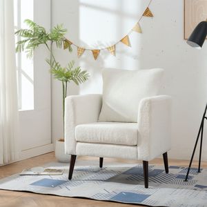 Sillón de Tela Teddy con Cojín Lumbar, Diseño de Barril, Patas de Madera Maciza, Reposabrazos Acolchados, para Club, Bar o Sala de Estar - Product Image 2