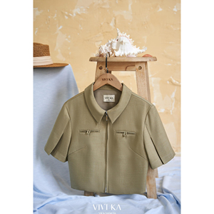 Blusa Elegante para Mujer, Color Oliva, Cierre Frontal con Cremallera, Estilo Oficina, Casual de Negocios, Cómoda, Tipo Croptop, ODM OEM LEX - Product Image 6